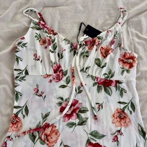 Floral White and Pink Women's Spaghetti Strap Dress